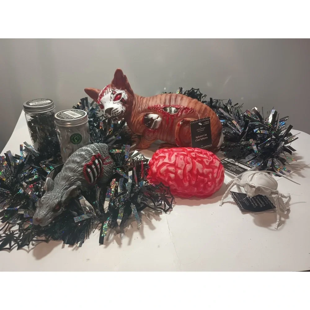 NWT Ashland Halloween Decor Lot Zombie Sphynx Cat Rat Cockroach Skeleton Prop